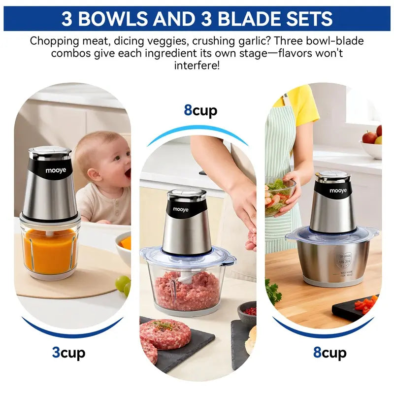 Vevona Home 3-Bowl Multifunctional Food Processor
