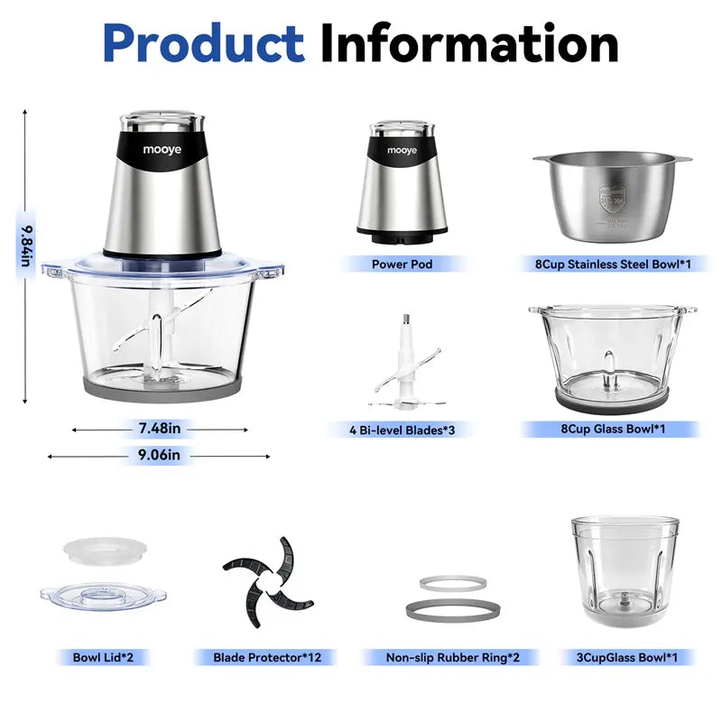 Vevona Home 3-Bowl Multifunctional Food Processor